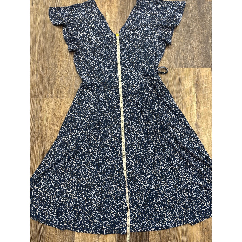 Kaileigh Navy Blue White Ditsy Floral Faux Wrap Ruffle Sleeve Dress XS - Picture 2 of 5